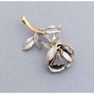 Vintage Intricate Rose Silver Tone Flower Art Nouveau Floral Brooch - C1